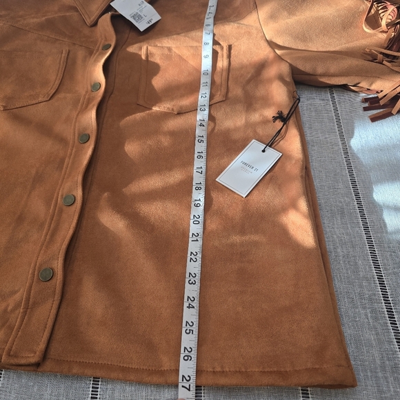 Forever 21 Womens Brown Faux Suede Western Fringe Jacket, Lined Size Large NWT - Picture 8 of 11